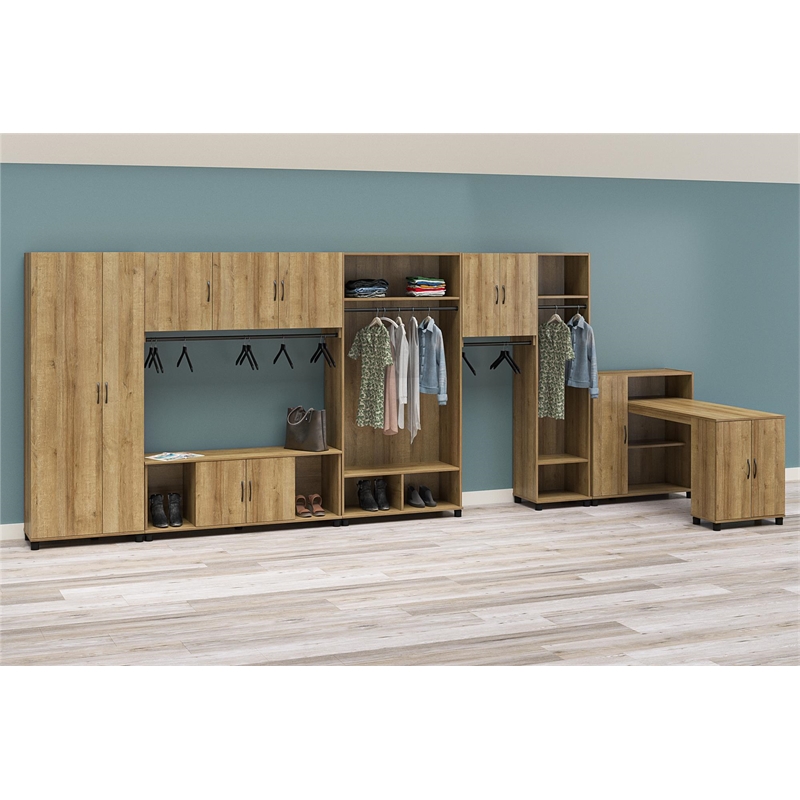 Pemberly Row Transitional 2 Door Wall Cabinet with Hanging Rod in Natural