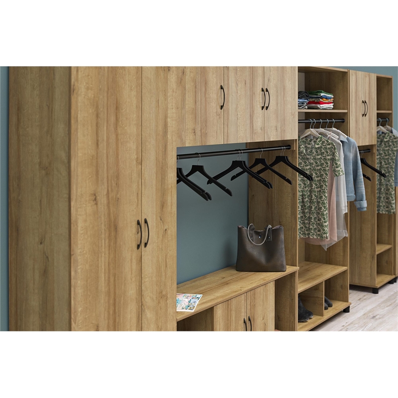 Pemberly Row Transitional 2 Door Wall Cabinet with Hanging Rod in Natural