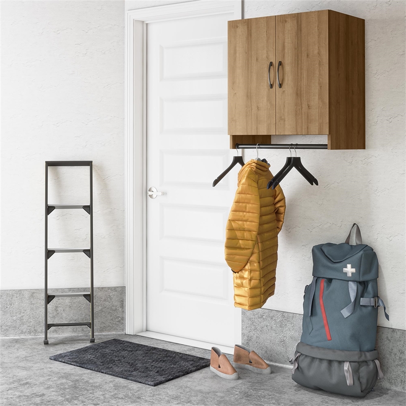 Pemberly Row Transitional 2 Door Wall Cabinet with Hanging Rod in Natural