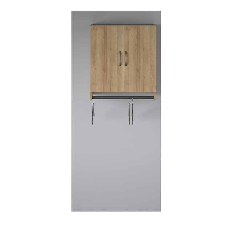 Pemberly Row Transitional 2 Door Wall Cabinet with Hanging Rod in Natural