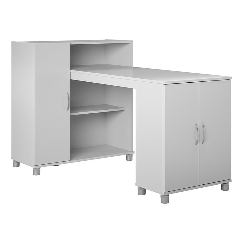 Pemberly Row Transitional Wood Hobby and Craft Desk with Storage Cabinet in Gray