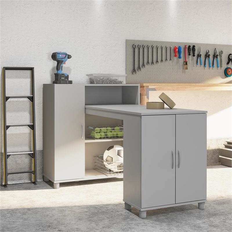 Pemberly Row Transitional Wood Hobby and Craft Desk with Storage Cabinet in Gray