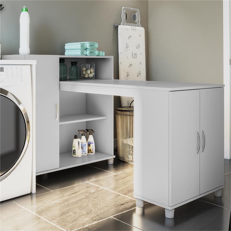 Pemberly Row Transitional Wood Hobby and Craft Desk with Storage Cabinet in Gray