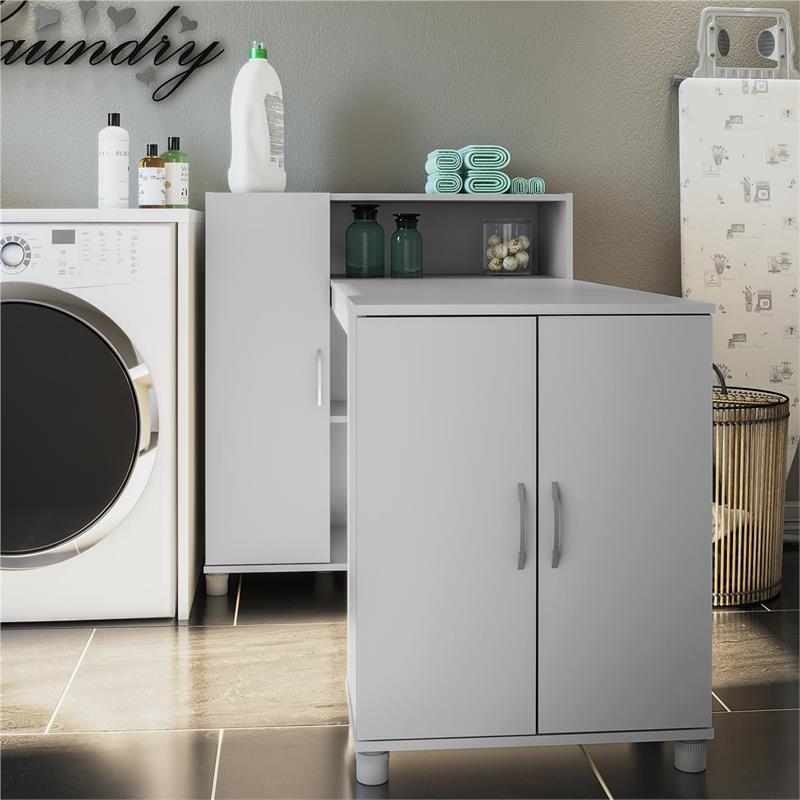 Pemberly Row Transitional Wood Hobby and Craft Desk with Storage Cabinet in Gray