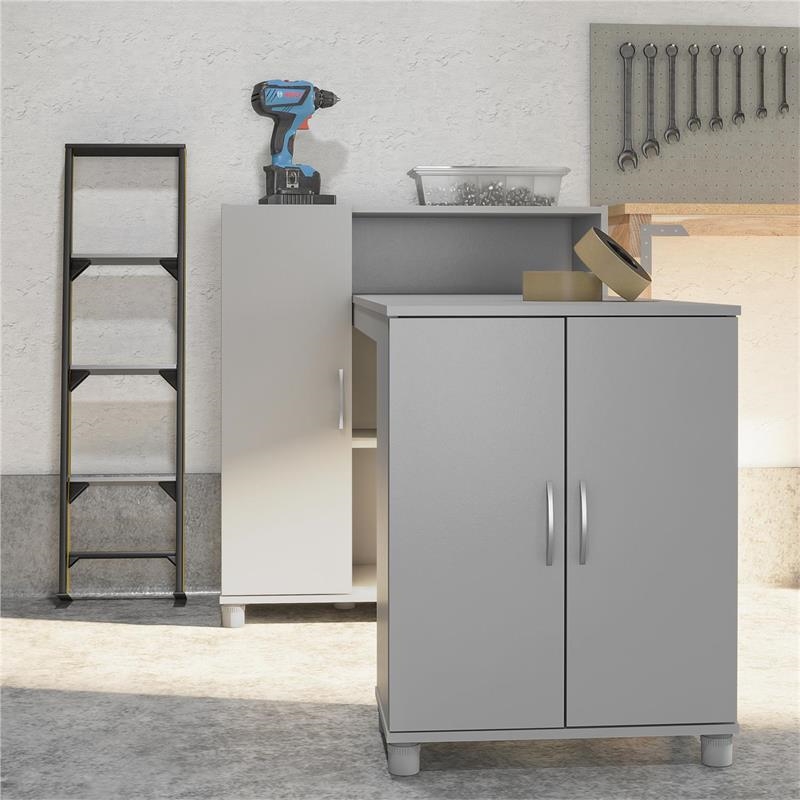 Pemberly Row Transitional Wood Hobby and Craft Desk with Storage Cabinet in Gray