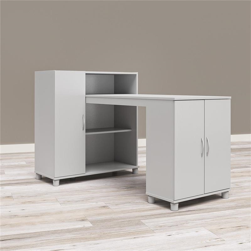 Pemberly Row Transitional Wood Hobby and Craft Desk with Storage Cabinet in Gray