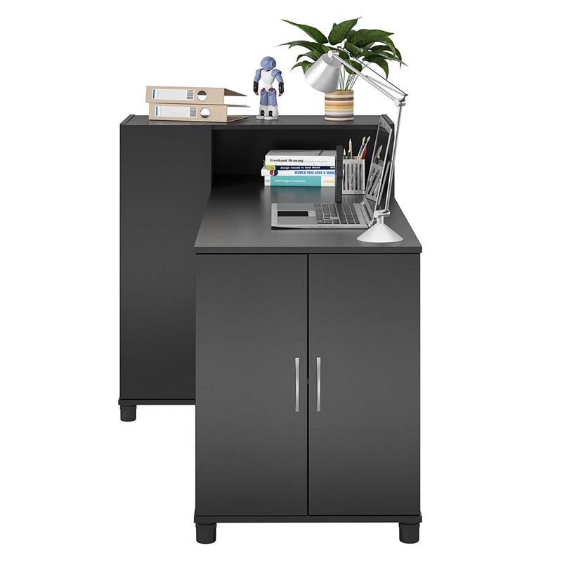 Pemberly Row Transitional Wood Hobby and Craft Desk w/ Storage Cabinet in Black