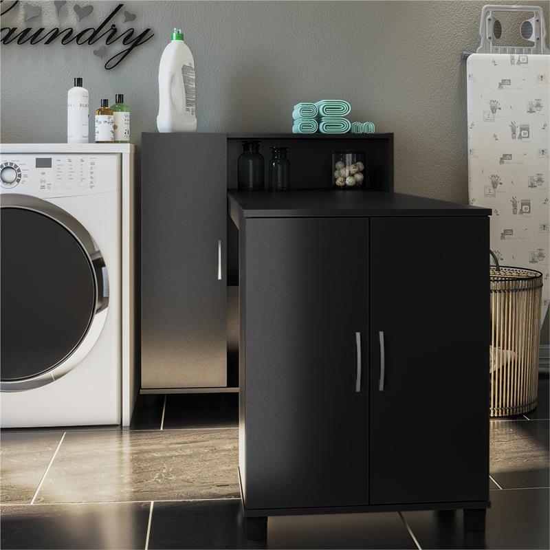Pemberly Row Transitional Wood Hobby and Craft Desk w/ Storage Cabinet in Black
