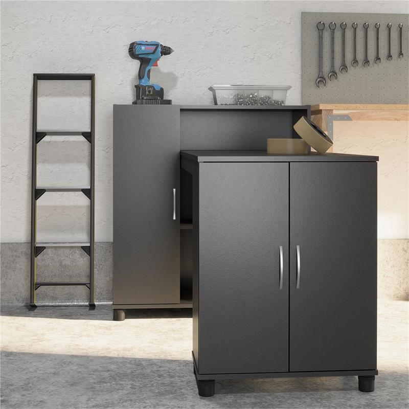 Pemberly Row Transitional Wood Hobby and Craft Desk w/ Storage Cabinet in Black