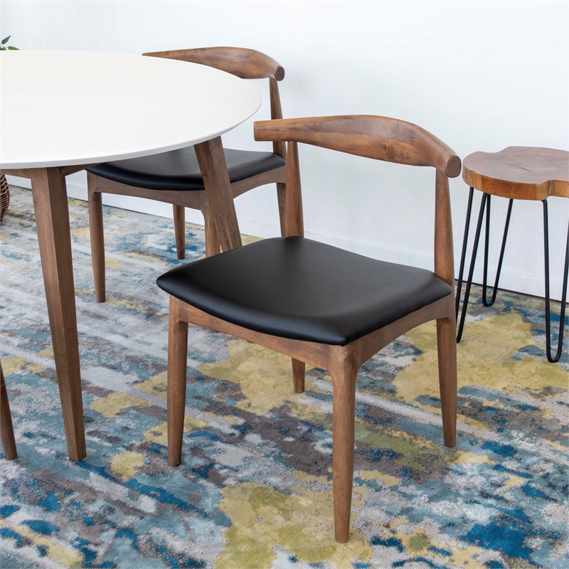 Pemberly Row 5-Piece Mid-Century Dining Set Round White Table and Black Chairs