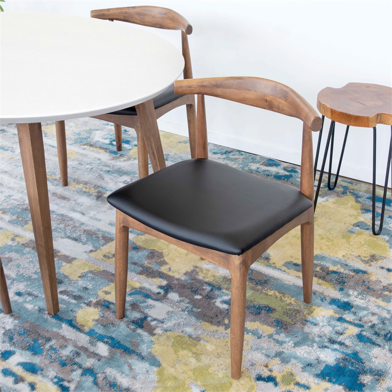 Pemberly Row 5-Piece Mid-Century Dining Set Round White Table and Black Chairs