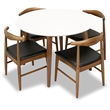 Pemberly Row 5-Piece Mid-Century Dining Set Round White Table and Black Chairs