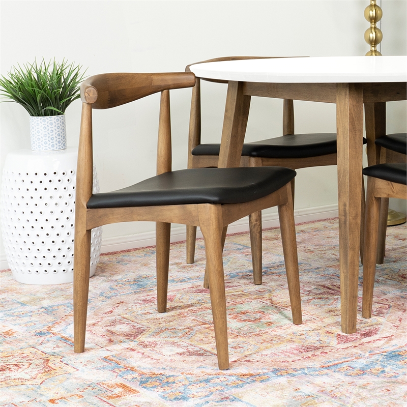 Pemberly Row 5-Piece Mid-Century Dining Set Round White Table and Black Chairs
