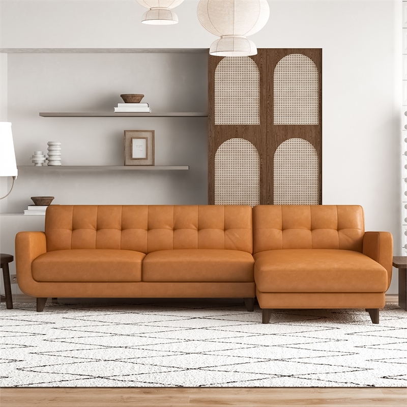 Pemberly Row L-Shape Tight Back Leather Upholstery Right-Facing Sectional in Tan