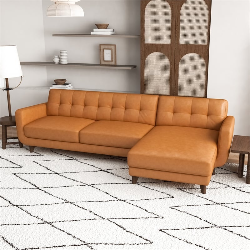 Pemberly Row L-Shape Tight Back Leather Upholstery Right-Facing Sectional in Tan