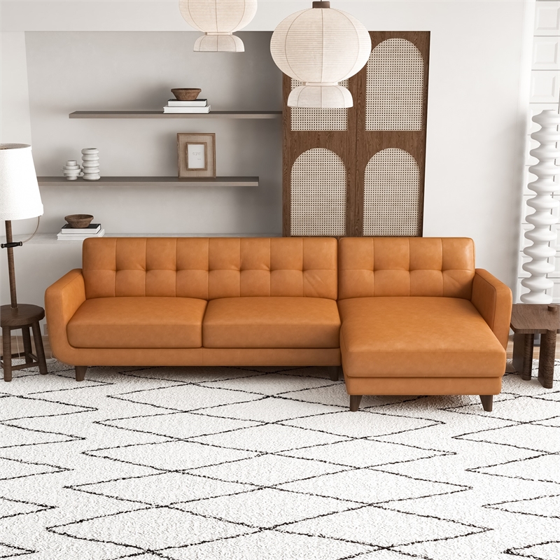 Pemberly Row L-Shape Tight Back Leather Upholstery Right-Facing Sectional in Tan