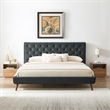 Pemberly Row Mid-Century Velvet Upholstered Platform Bed King Size in Grey