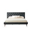 Pemberly Row Mid-Century Velvet Upholstered Platform Bed King Size in Grey