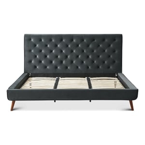 Pemberly Row Mid-Century Velvet Upholstered Platform Bed King Size in Grey