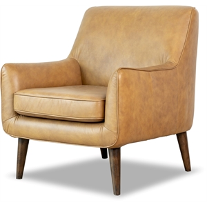 pemberly row mid-century tight back genuine leather upholstered armchair in tan