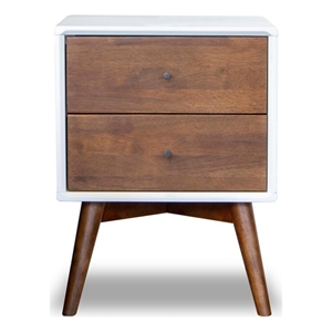 Pemberly Row Solid Wood Frame 2-Drawers Bedroom Nightstand in White/Walnut