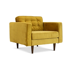 pemberly row mid-century pillow back velvet upholstered armchair in gold
