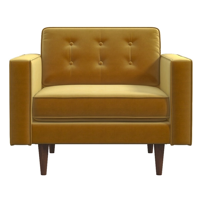 Pemberly Row Mid-Century Pillow Back Velvet Upholstered Armchair in Gold