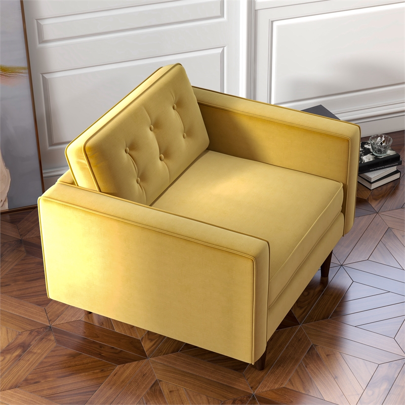 Pemberly Row Mid-Century Pillow Back Velvet Upholstered Armchair in Gold