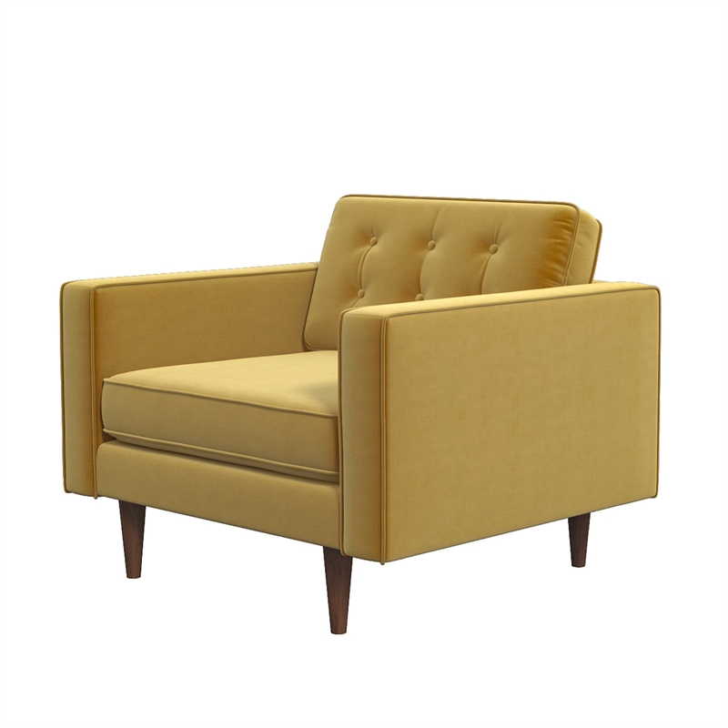 Pemberly Row Mid-Century Pillow Back Velvet Upholstered Armchair in Gold