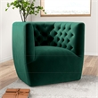 Pemberly Row Mid-Century Tufted Back Velvet Swivel Chair in Green