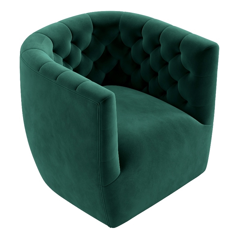 Pemberly Row Mid-Century Tufted Back Velvet Swivel Chair in Green