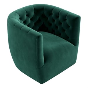 Pemberly Row Mid-Century Tufted Back Velvet Swivel Chair in Green
