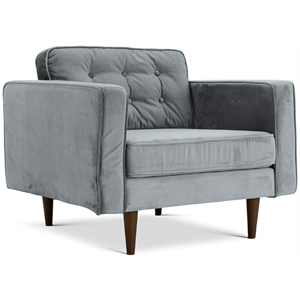 pemberly row mid-century pillow back velvet armchair in grey