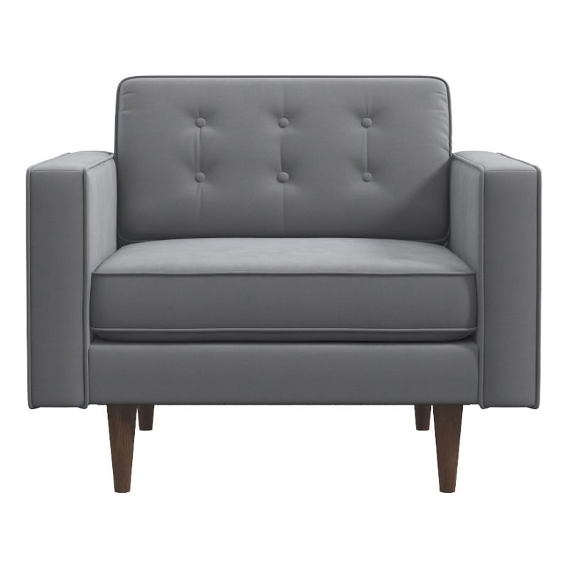 Pemberly Row Mid-Century Pillow Back Velvet Armchair in Grey