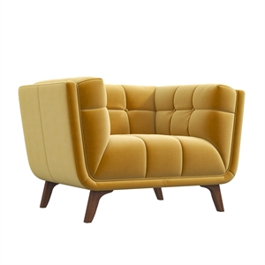 Pemberly Row Mid-Century Tight Back Velvet Upholstered Armchair in Gold