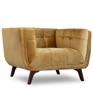 pemberly row mid-century tight back velvet upholstered armchair in gold