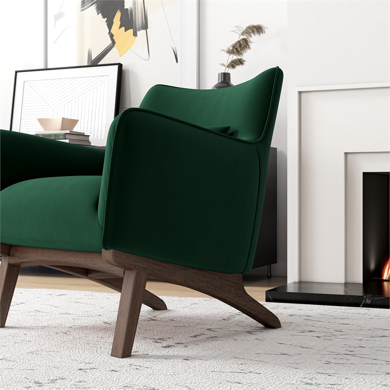 Pemberly Row Mid-Century Velvet Upholstered Tight Back Armchair in Green