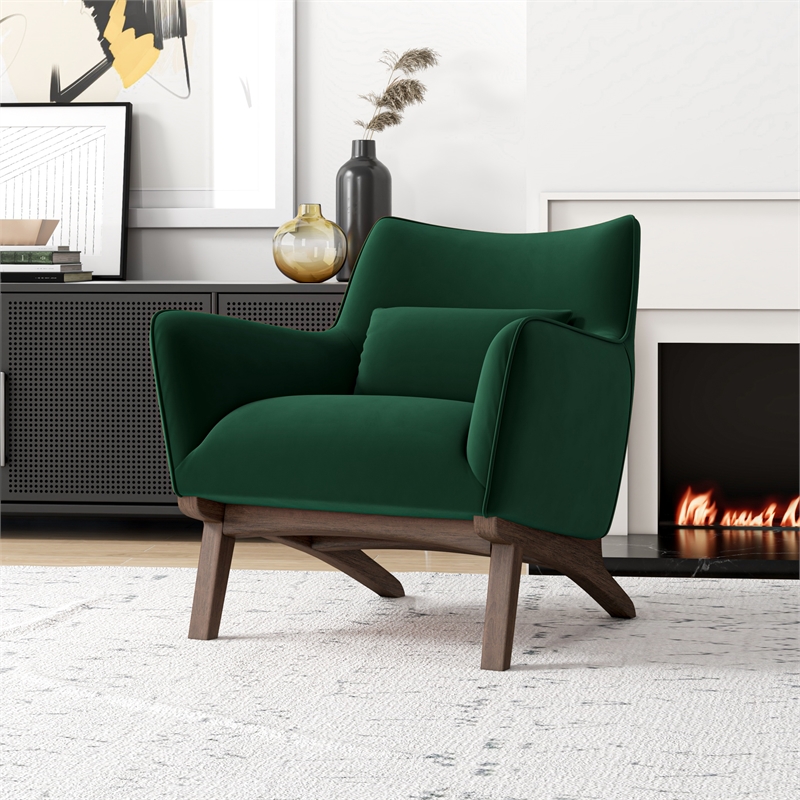 Pemberly Row Mid-Century Velvet Upholstered Tight Back Armchair in Green