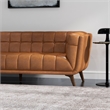 Pemberly Row Mid-Century Aniline Leather Tufted Back Sofa in Tan