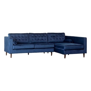Pemberly Row Mid-Century Velvet L-Shaped Right-Facing Sectional in Blue