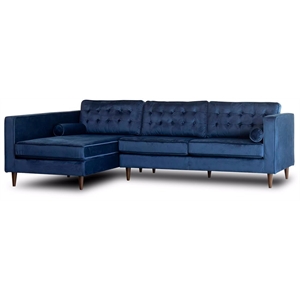 pemberly row mid-century l-shaped pillow back velvet reversible sofa in blue