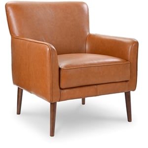 Pemberly Row Mid-Century Modern Tight Back Genuine Leather Lounge Chair in Tan