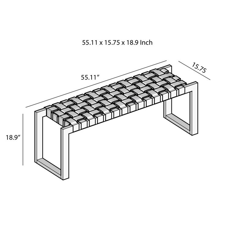 Pemberly Row Mid-Century Rectangular Genuine Leather Upholstered Bench in Cognac