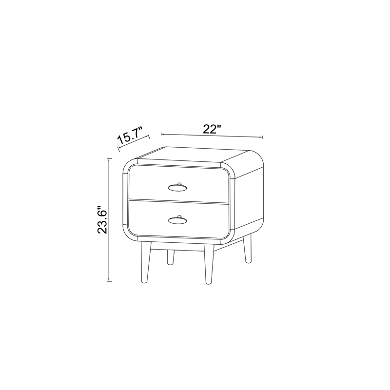 Pemberly Row Mid-Century Rectangular Solid Wood 2-drawer NightStand in Brown