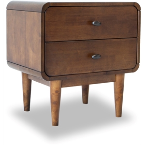 Pemberly Row Mid-Century Rectangular Solid Wood 2-drawer NightStand in Brown