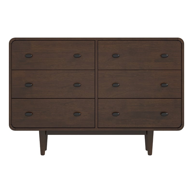 Pemberly Row Mid-Century 6-Drawer Double-Dresser Solid Wood in Brown