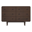 Pemberly Row Mid-Century 6-Drawer Double-Dresser Solid Wood in Brown