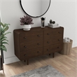 Pemberly Row Mid-Century 6-Drawer Double-Dresser Solid Wood in Brown