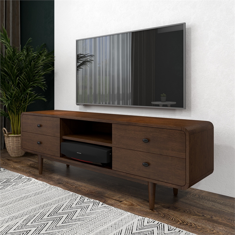 Pemberly Row Mid-Century Solid Wood TV Stand for TVs up to 65