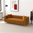 Pemberly Row Velvet Upholstered  Square Arm Couch in Cognac Tan